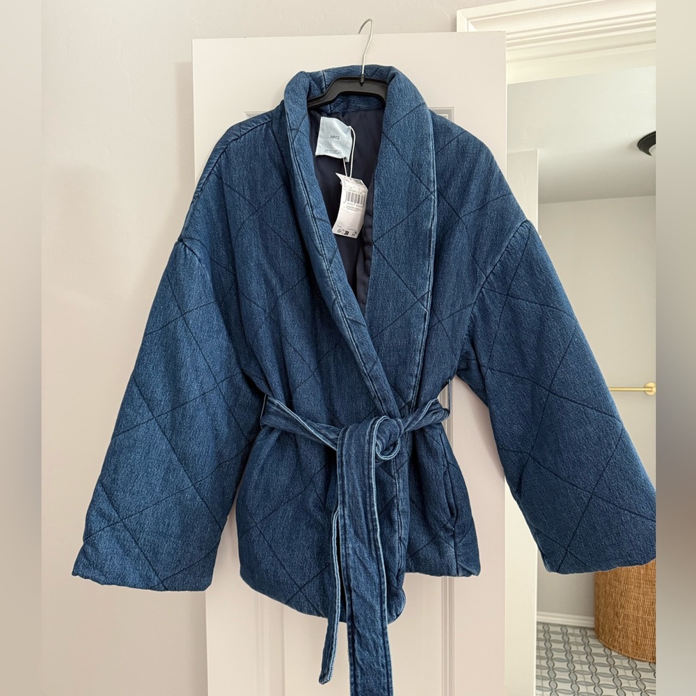 Mango denim quilted jacket with belt size S